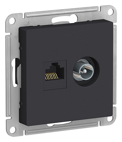 SE AtlasDesign Карбон Розетка двойная комп+ТВ, RJ45+TV, кат.5E, механизм