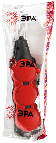 ЭРА Колодка KX-3e-RED-IP44 каучуковая с заземлением 3 розетки 16A IP44 красная