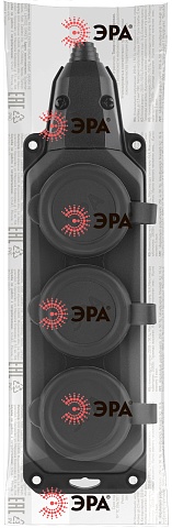 ЭРА Колодка K-3e-B-IP44 каучуковая с заземлением 3 розетки 16A IP44 черная