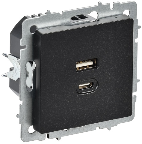 IEK BRITE Роз. USB A+C 45Вт высокоск. зар. РЮ11-2-БрЧ черн.