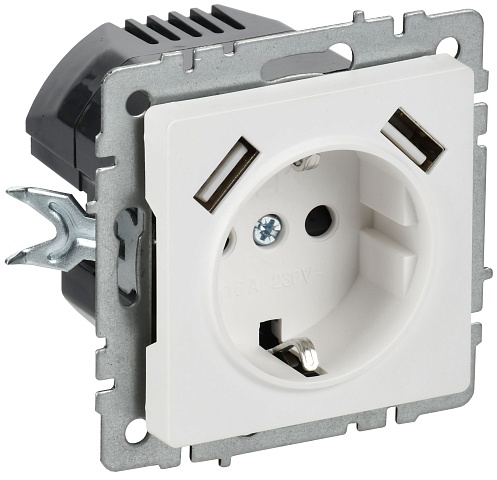 IEK BRITE Роз. с з/к/ш 16А с USB A+A 2,1А РЮш10-1-БрАБ а/б