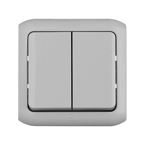 Legrand Quteo Сер Выключатель 2-клавишный IP44 10А