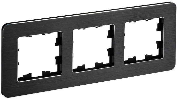 IEK BRITE DECOR Черный/алюм металл. скругл.угол Рамка 3-м РУ-3-1-Бр RE AL