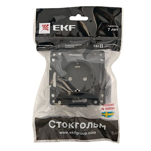 EKF PROxima Стокгольм Черный Розетка с/з, со шторками, 16А ,винт.клеммы
