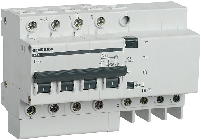 IEK GENERICA Диф.автомат АД14 4Р 63А 100мА