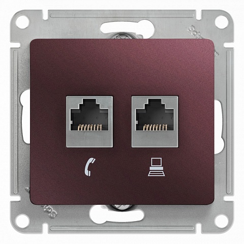 SE Glossa Баклажановый Розетка 2-ая RJ11+RJ45, кат.5E