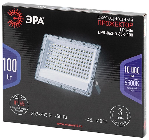 ЭРА Прожектор светодиодный уличный PRO LPR-063-0-65K-100 100Вт 6500K КСС Г 90° IP65 серый поликарбонат гарантия 3 года
