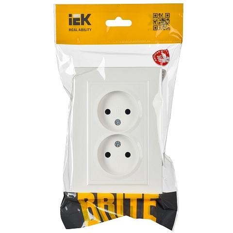 IEK BRITE Розетка 2-местная без заземления без защитных шторок 10А в сборе РС12-2-БрБ белый