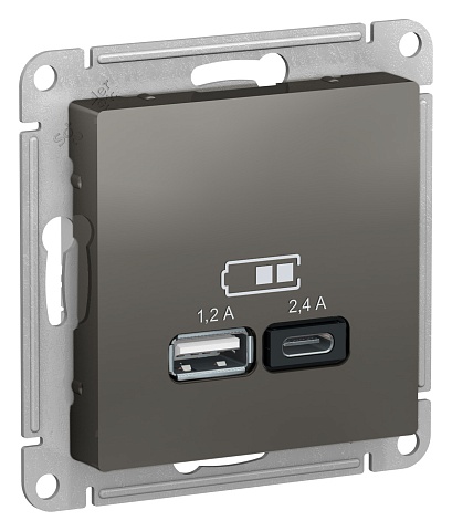 SE AtlasDesign Сталь USB A+С, 5В/2,4 А, 2х5В/1,2 А, механизм