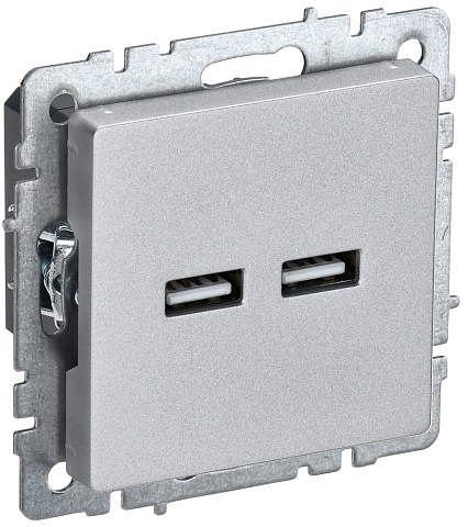 IEK BRITE Роз. USB A+A 3,1А РЮ10-1-БрА алюм.