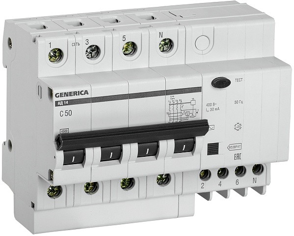 IEK GENERICA Диф.автомат АД14 4Р 50А 30мА