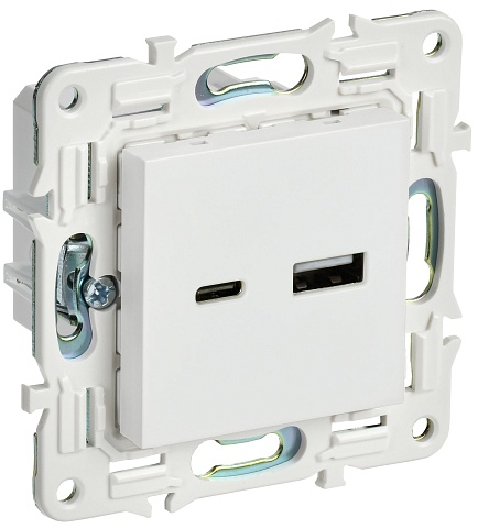 IEK SKANDY Арктический белый Розетка USB A+C 18Вт SK-R13W