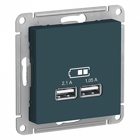 SE AtlasDesign Изумруд USB, 5В, 1 порт x 2,1 А, 2 порта х 1,05 А, механизм