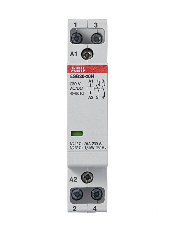 ABB Контактор ESB20-20N-06 модульный (20А АС-1, 2НО), катушка 230В AC/DC
