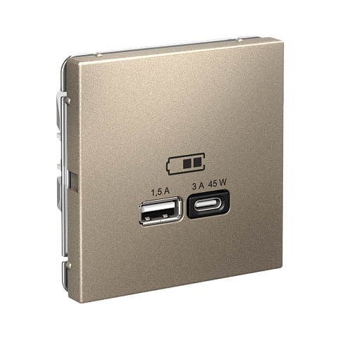 Systeme Electric ArtGallery Шампань USB Розетка A + тип-C 45Вт высокоскор.заряд. QC, PD, механизм