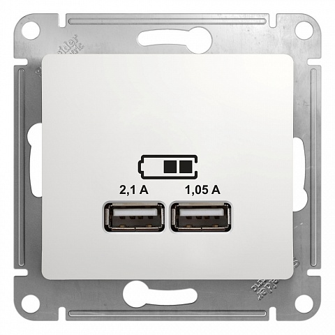 SE Glossa Бел Розетка USB 5В/2,1А, 2х5В/1,05А