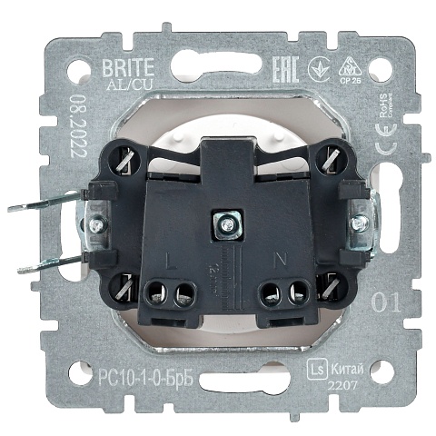 IEK BRITE Розетка 1-местная без заземления без защитных шторок 10А РС10-1-0-БрБ белый