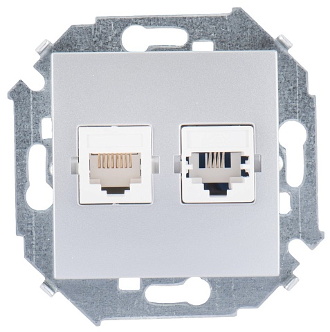 Simon 15 Алюминий Розетка ТЛФ + комп RJ11+RJ45 кат.5е