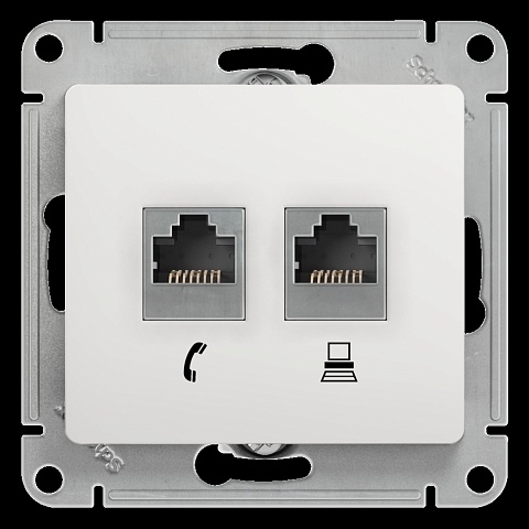 SE Glossa Бел Розетка 2-я RJ11+RJ45, кат.5E