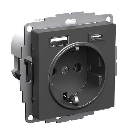 Systeme Electric AtlasDesign Базальт Розетка 16А с 2 USB A+C, 5В/2,4А/3,0А, 2х5В/1,5А, механизм