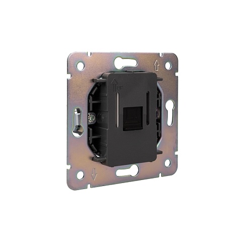 KRANZ ROUND Розетка компьютерная RJ45 кат6 с/у оникс, с 1-пост. рамкой