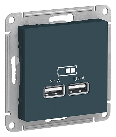 SE AtlasDesign Изумруд USB, 5В, 1 порт x 2,1 А, 2 порта х 1,05 А, механизм