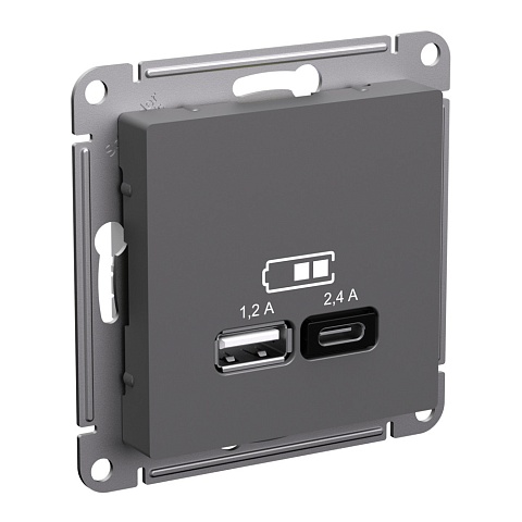 Systeme Electric AtlasDesign Базальт Розетка USB А+С, 5В/2,4 А, 2х5В/1,2 А, механизм