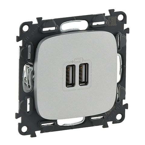 Legrand Valena ALLURE Алюм Розетка 2-ая USB 240В/5В 1500мА (с лицевой панелью)