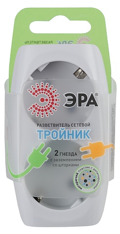 ЭРА Разветвитель электрический SP-2e-W на 2 розетки с заземлением со шторками 16А белый