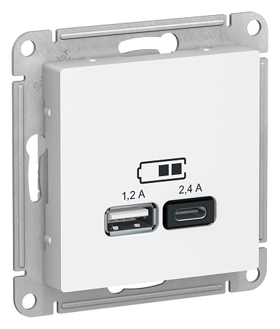 SE AtlasDesign Белый USB A+С, 5В/2,4 А, 2х5В/1,2 А, механизм