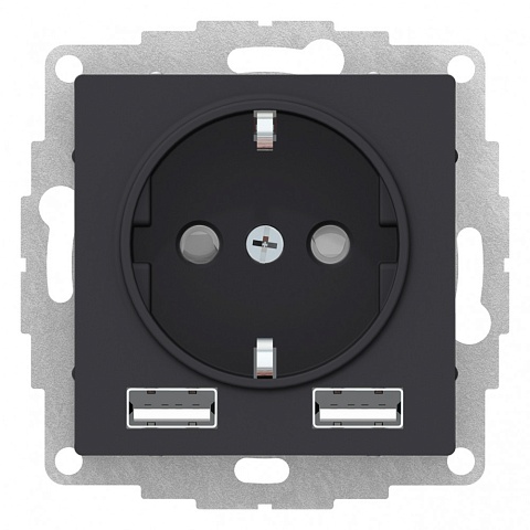 SE AtlasDesign Карбон SO + USB Розетка A+A, 5В/2,4А, 2х5В/1,2 А, механизм