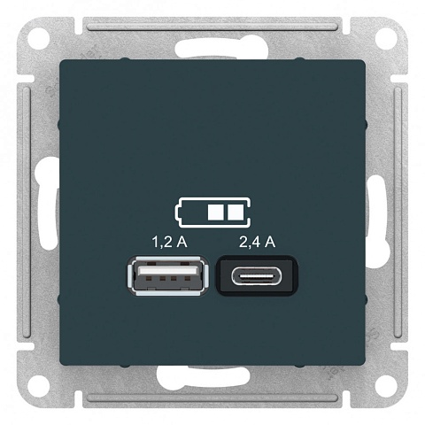SE AtlasDesign Изумруд USB A+С, 5В/2,4 А, 2х5В/1,2 А, механизм