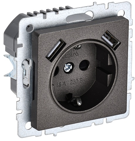 IEK BRITE Роз. с з/к/ш 16А с USB A+A 3,1А РЮш10-2-БрТБ бр.
