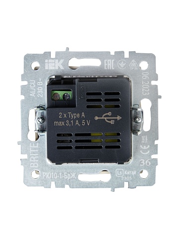 IEK BRITE Роз. USB A+A 3,1А РЮ10-1-БрЖ жемч.