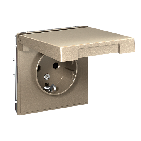 Systeme Electric ArtGallery Шампань Розетка с заземл. со шторк. с крышкой, 16А, IP20, механизм