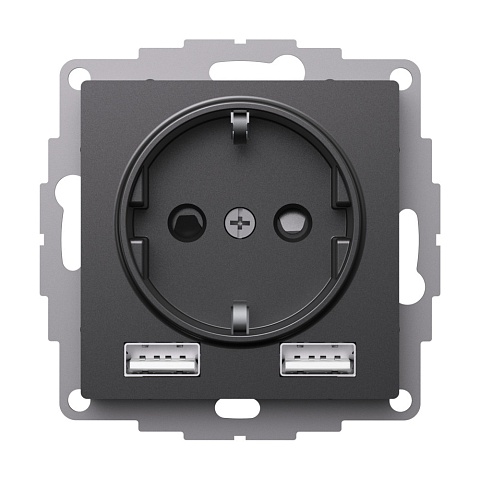 Systeme Electric AtlasDesign Базальт Розетка 16А с 2 USB A+A, 5В/2,4А, 2х5В/1,2А, механизм