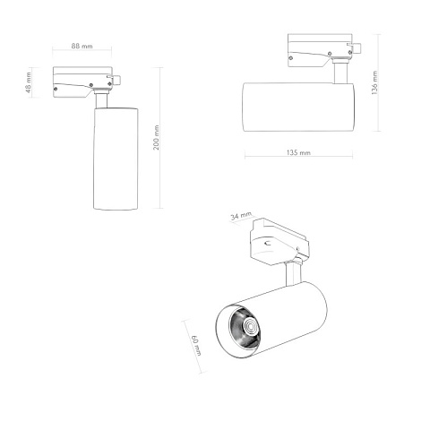 Denkirs DK6451-BK Трековый светильник SOLID KOPER, 135мм, d60, 220V, LED 3000K, 15W, IP20, черный, алюминий