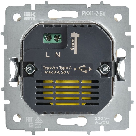 IEK BRITE Роз. USB A+C 45Вт высокоск. зар. РЮ11-2-БрБ бел.