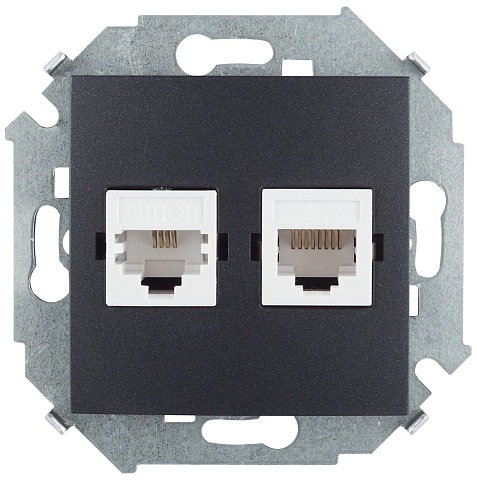Simon 15 Графит Розетка телефонная RJ11+ компьютерная RJ45 кат.5е, Systimax