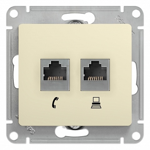 SE Glossa Беж Розетка 2-я RJ11+RJ45, кат.5E