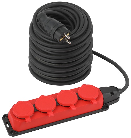 ЭРА Удлинитель силовой UK-4e-3x1,5-50m-IP44(KG) с заземлением 4 розетки каучук 50м КГ 3х1,5мм2 IP44