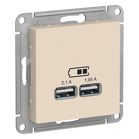 SE AtlasDesign Беж USB, 5В, 1 порт x 2,1 А, 2 порта х 1,05 А, механизм