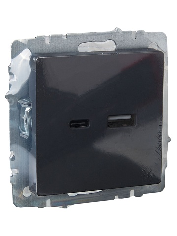 IEK BRITE Роз. USB A+C 18Вт РЮ11-1-БрГ граф.