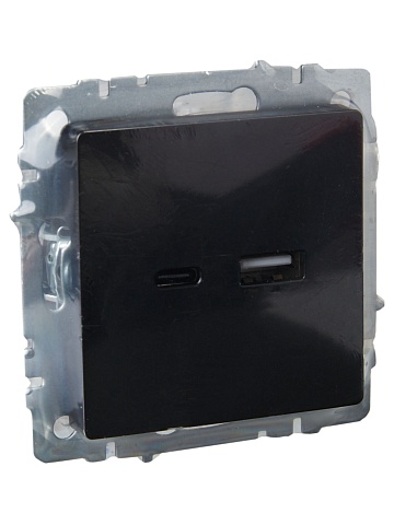 IEK BRITE Роз. USB A+C 18Вт РЮ11-1-БрЧ черн.