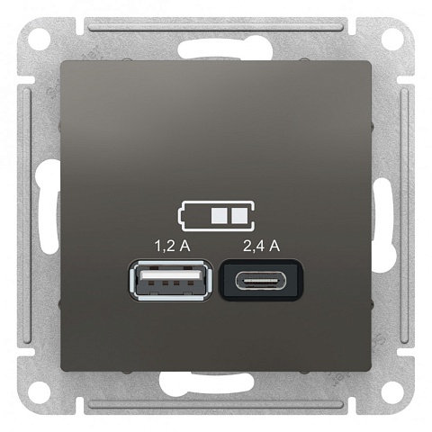 SE AtlasDesign Сталь USB A+С, 5В/2,4 А, 2х5В/1,2 А, механизм