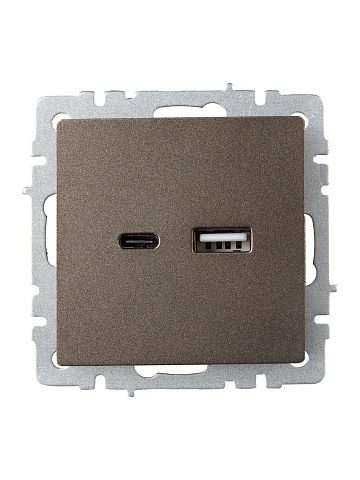 IEK BRITE Роз. USB A+C 18Вт РЮ11-1-БрТБ бр.