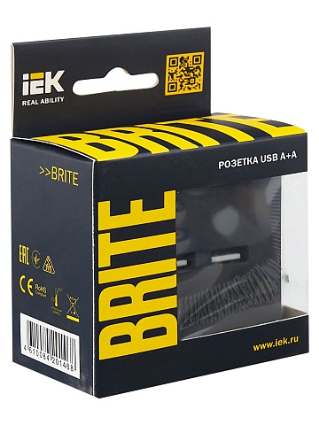 IEK BRITE Роз. USB A+A 3,1А РЮ10-1-БрГ граф.