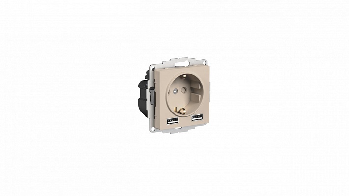 SE AtlasDesign Песочный Розетка 16А c 2 USB A+A, 5В/2,4А, 2х5В/1,2А, механизм