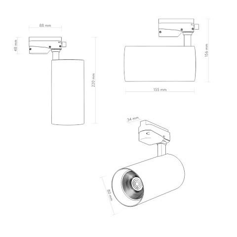 Denkirs DK6456-BK Трековый светильник SOLID KOPER, 155мм, d80, 220V, LED 4000K, 30W, IP20, черный, алюминий
