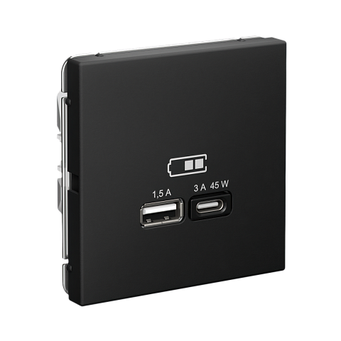 Systeme Electric ArtGallery Карбон USB Розетка A + тип-C 45Вт высокоскор.заряд. QC, PD, механизм